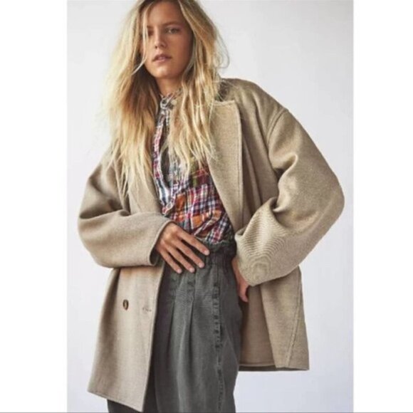 New Free People Hannah Slouchy Boyfriend Oregano Blazer Coat Jacket NWT Large - Picture 3 of 15